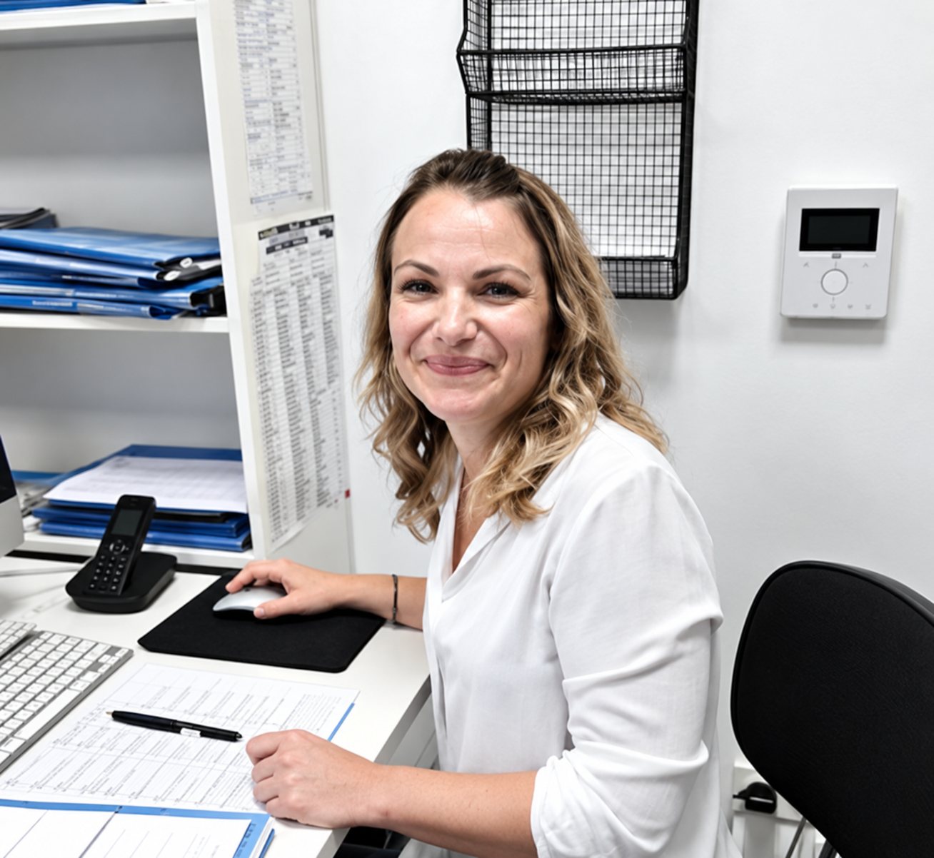Mlle Aude Darles au bureau d'accueil du cabinet